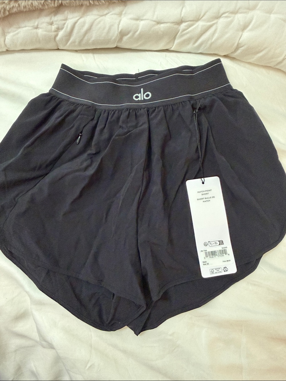 ALO Yoga Black Match Point Short Women's Athletic Shorts with Logo Waistband NWT